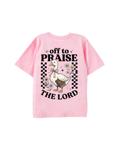 Kids Off To Praise The Lord Double Sided Cotton Christian T-shirt