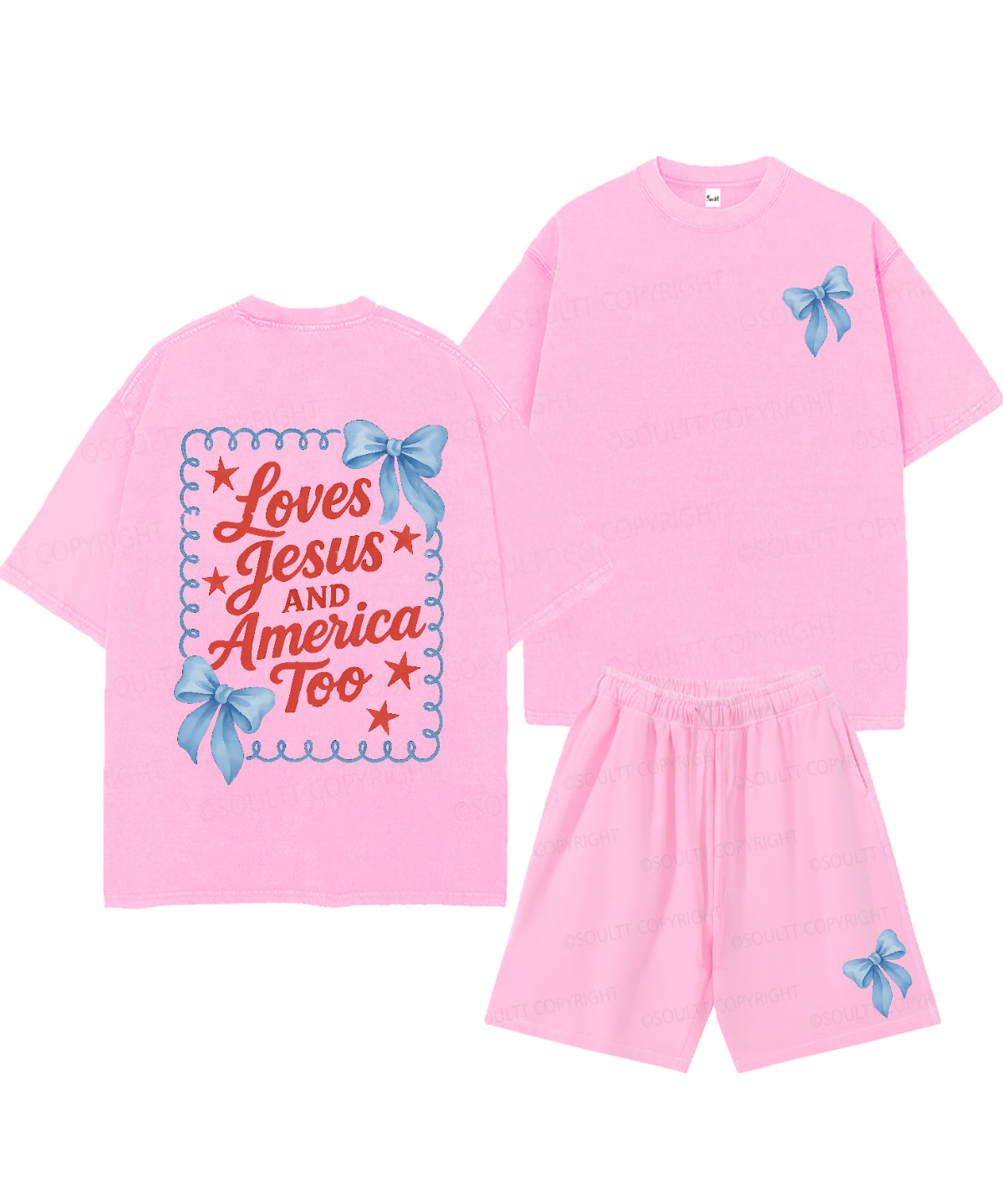 Loves Jesus And America Too Double Sided Unisex Christian Washed T-Shirt & Shorts