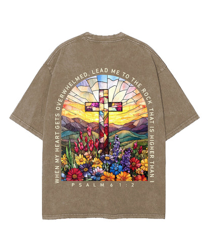 When My Heart Is Faint And Overwhelmed, Lead Me To The Mighty Double Sided Unisex Washed Christian T-shirt