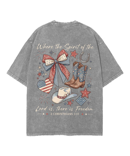 There Is Freedom Double Sided Unisex Washed Christian T-shirt