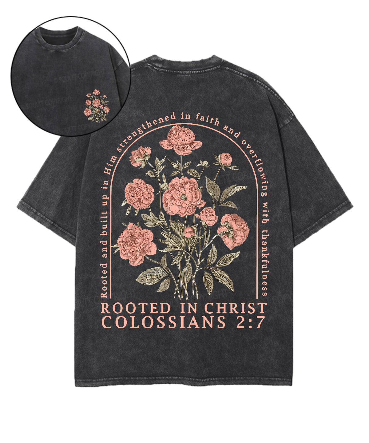 Rooted In Christ Double Sided Unisex Washed Christian T-shirt