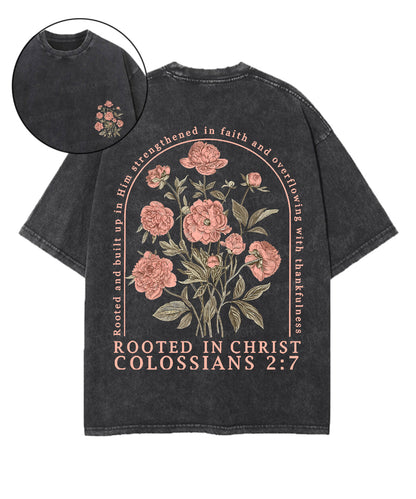 Rooted In Christ Double Sided Unisex Washed Christian T-shirt
