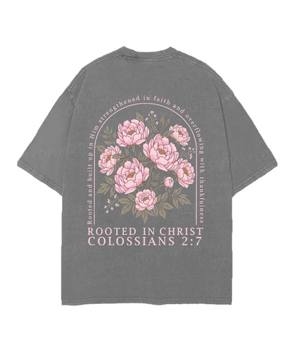 Rooted In Christ Double Sided Unisex Christian Washed T-Shirt & Shorts