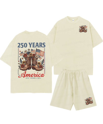 250 Years America Anniversary Double Sided Unisex Christian Washed T-Shirt & Shorts