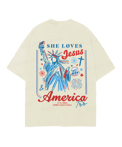 She Loves Jesus And America Too Double Sided Unisex Christian Washed T-Shirt & Shorts