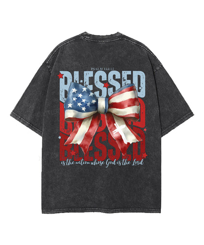 Blessed Is The Nation Whose God Is The Lord Unisex Washed Christian T-shirt