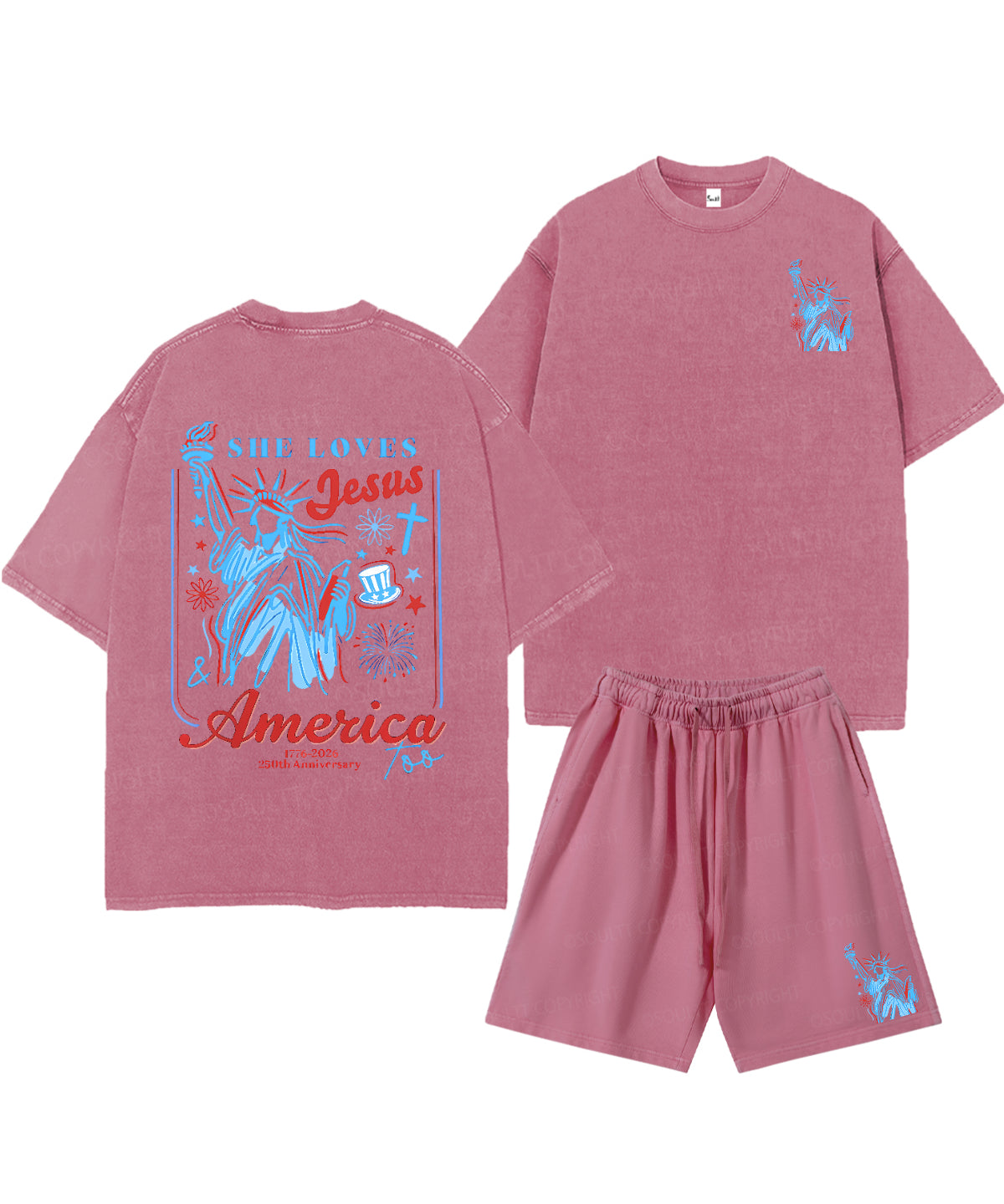 She Loves Jesus And America Too Double Sided Unisex Christian Washed T-Shirt & Shorts