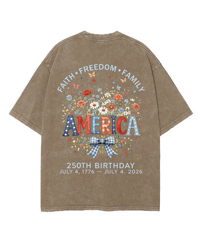 Faith • Freedom • Family Double Sided Unisex Washed Christian T-shirt
