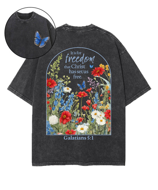 Christ Has Set Us Free Double Sided Unisex Washed Christian T-shirt