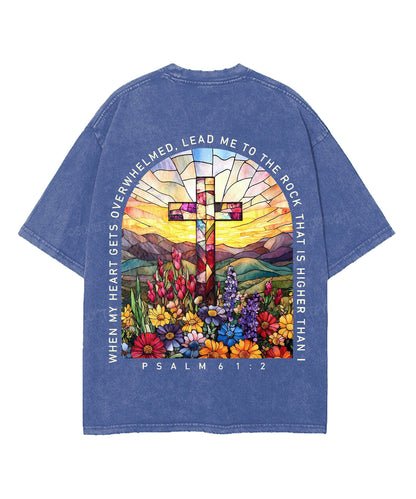 When My Heart Is Faint And Overwhelmed, Lead Me To The Mighty Double Sided Unisex Washed Christian T-shirt