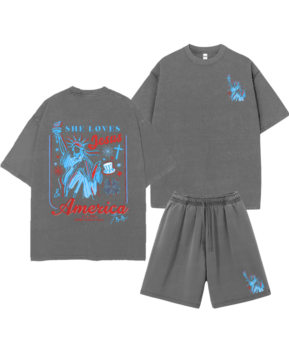 She Loves Jesus And America Too Double Sided Unisex Christian Washed T-Shirt & Shorts