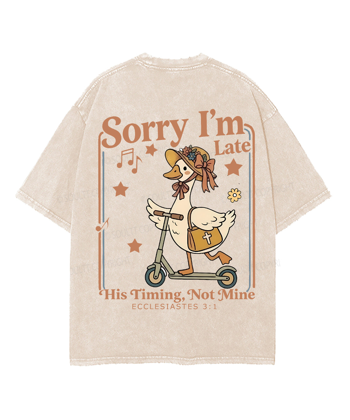 Sorry I’m Late, His Timing Not Mine Double Sided Unisex Washed Christian T-shirt