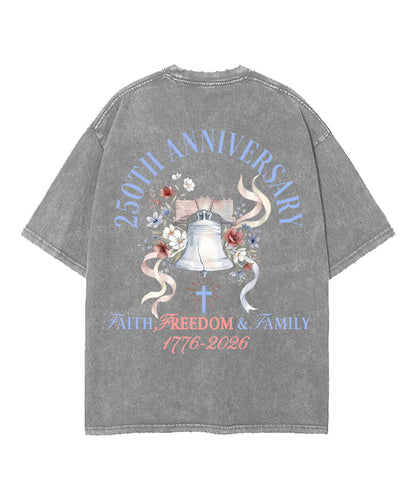 250 Years America Anniversary Double Sided Unisex Washed Christian T-shirt