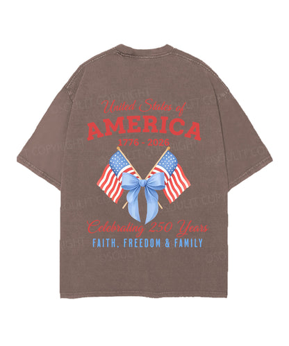 250 Years America Anniversary Double Sided Unisex Christian Washed T-Shirt & Shorts