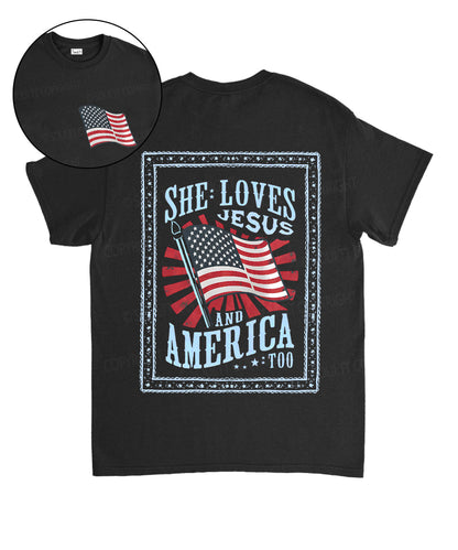 She Loves Jesus And America Too Double Sided Unisex Washed Christian T-shirt
