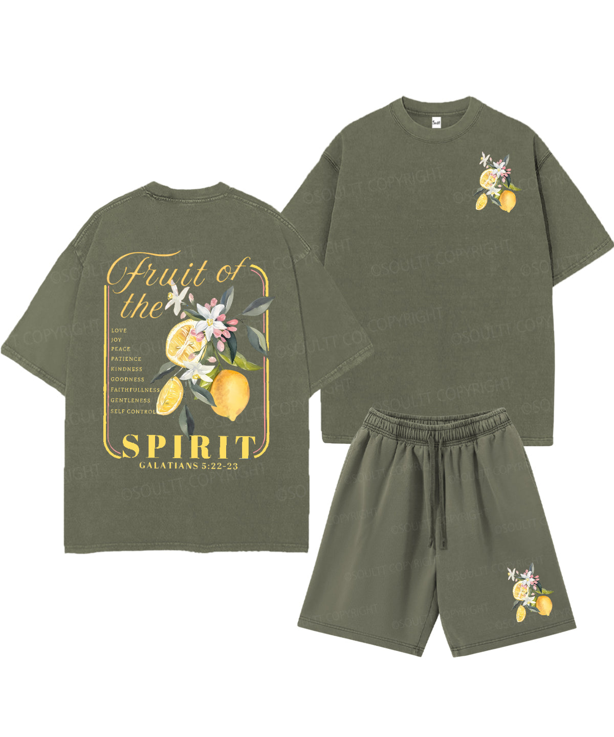 Fruit Of The Spirit Double Sided Unisex Christian Washed T-Shirt & Shorts