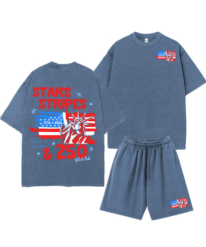 250 Years America Anniversary Double Sided Unisex Christian Washed T-Shirt & Shorts