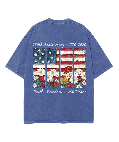 Faith Freedom 250 Years Double Sided Unisex Washed Christian T-shirt