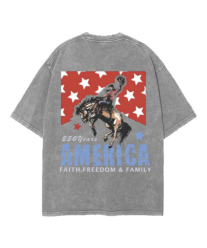250 Years America Anniversary Double Sided Unisex Washed Christian T-shirt