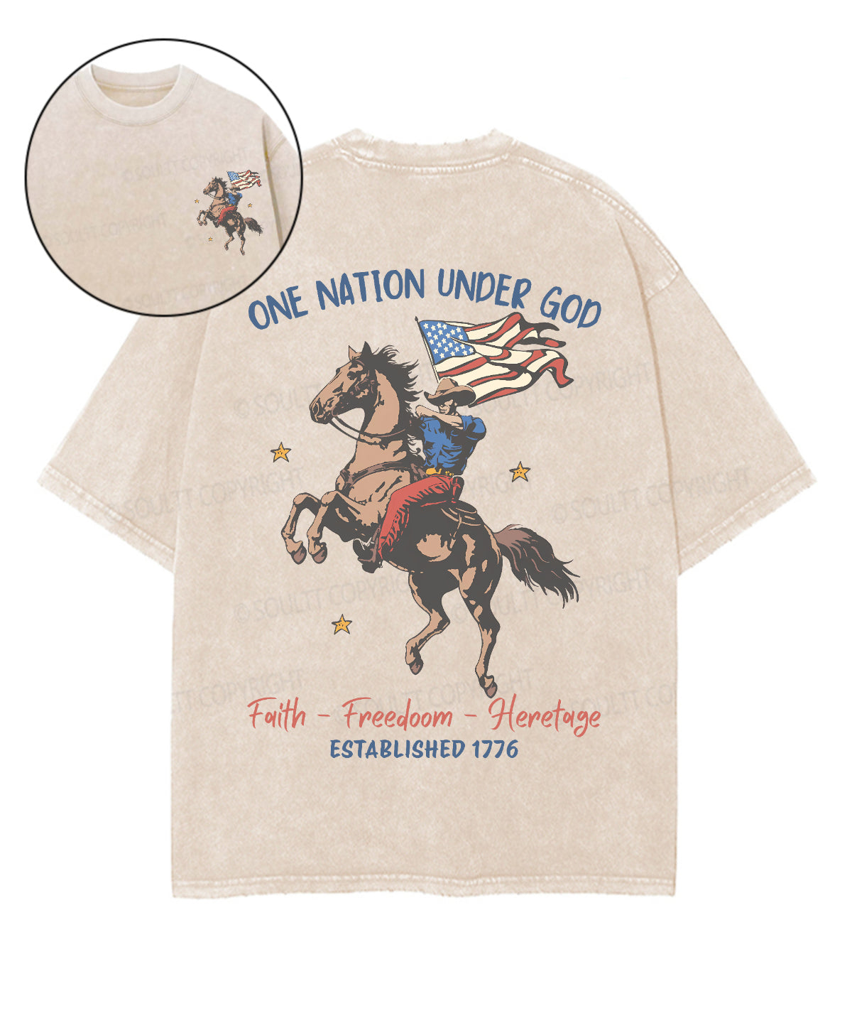 One Nation Under God Double Sided Unisex Washed Christian T-shirt
