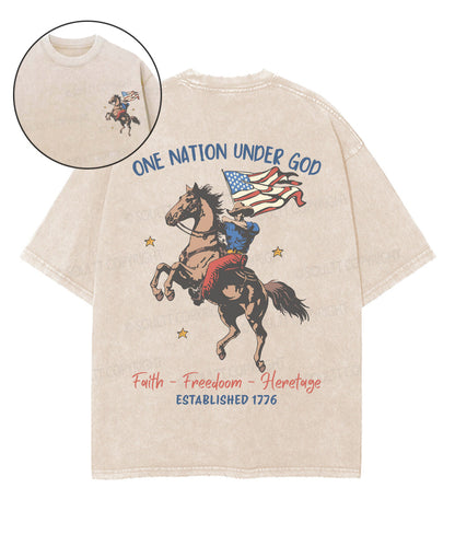 One Nation Under God Double Sided Unisex Washed Christian T-shirt