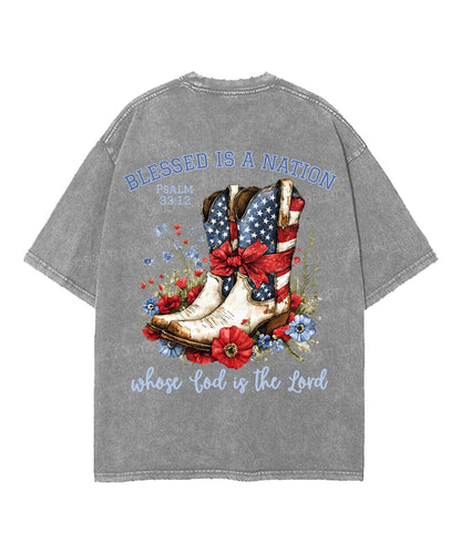 Blessed Is A Nation Whose god Is The Lord Double Sided Unisex Washed Christian T-shirt