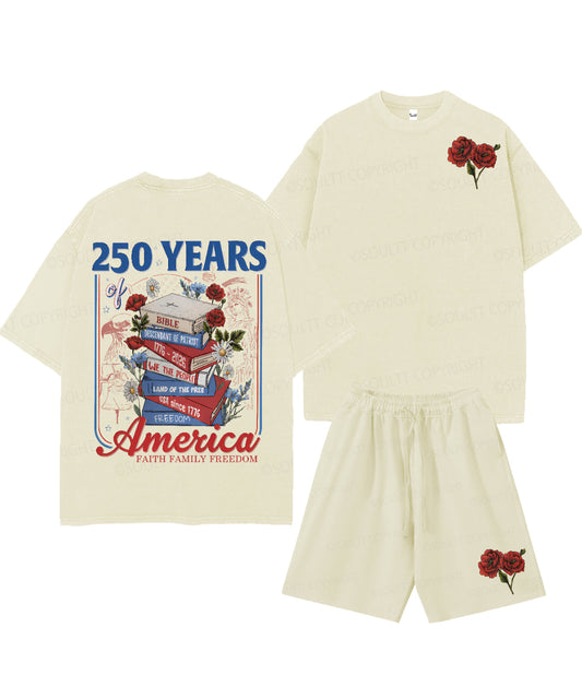 250 Years Of America Double Sided Unisex Christian Washed T-Shirt & Shorts