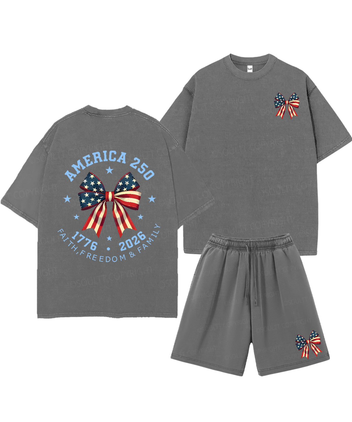 250 Years America Anniversary Double Sided Unisex Christian Washed T-Shirt & Shorts