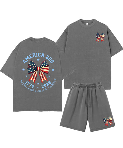 250 Years America Anniversary Double Sided Unisex Christian Washed T-Shirt & Shorts