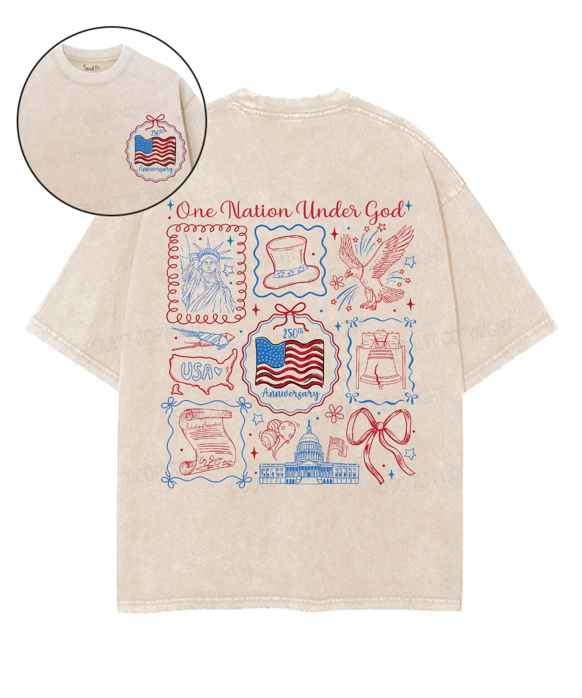One Nation Under God Double Sided Unisex Washed Christian T-shirt