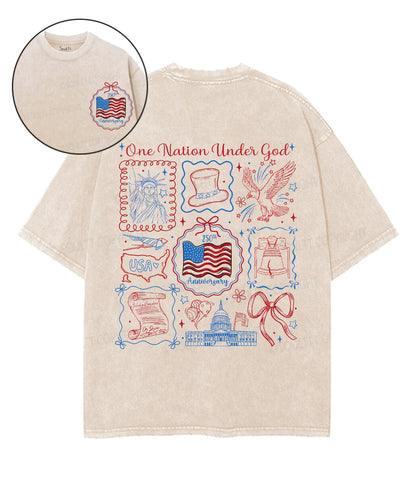 One Nation Under God Double Sided Unisex Washed Christian T-shirt