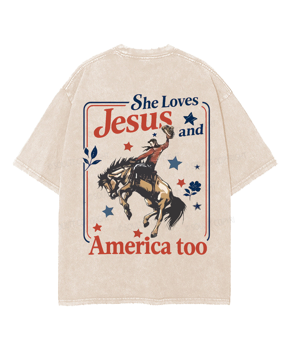 She Loves Jesus And America Double Sided Unisex Washed Christian T-shirt