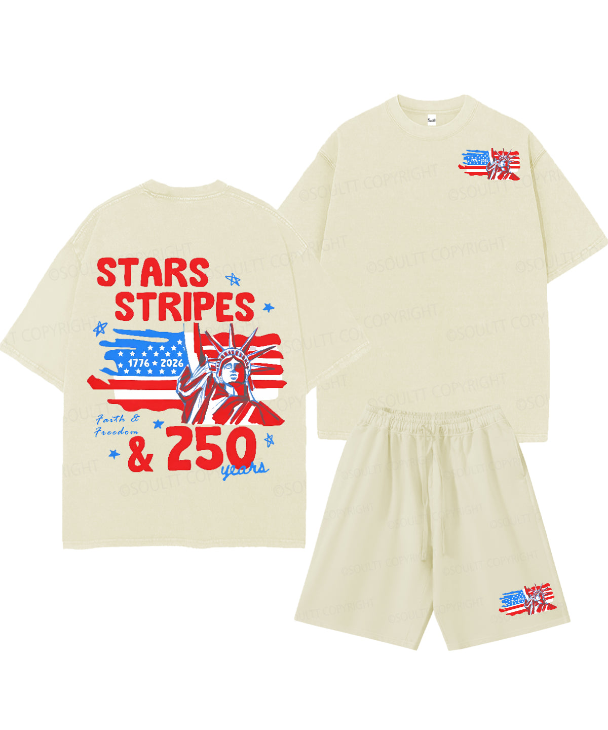 250 Years America Anniversary Double Sided Unisex Christian Washed T-Shirt & Shorts