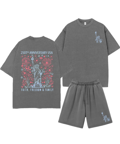 250 Years America Anniversary Double Sided Unisex Christian Washed T-Shirt & Shorts