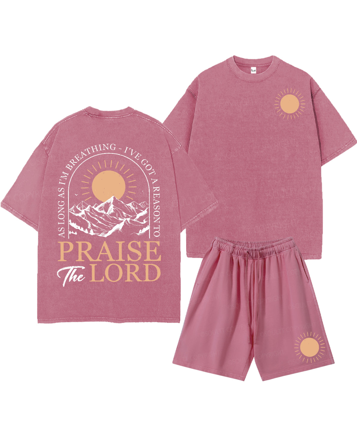 Praise The Lord Double Sided Unisex Christian Washed T-Shirt & Shorts