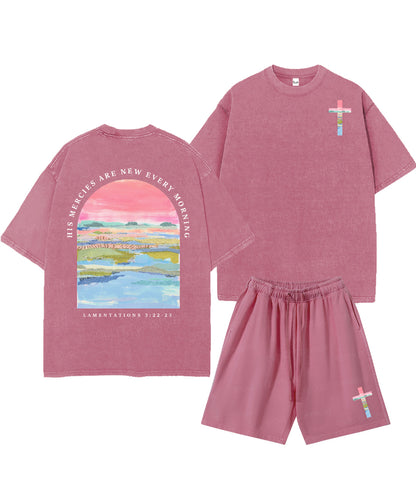 His Mercies Are New Every Morning Double Sided Unisex Christian Washed T-Shirt & Shorts