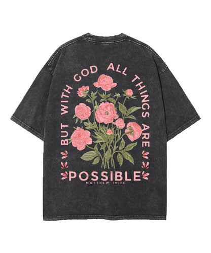 But With God All Things Are Possible Double Sideed Unisex Washed Christian T-shirt