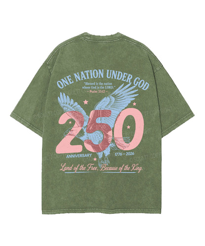 One Nation Under God Double Sided Unisex Washed Christian T-shirt