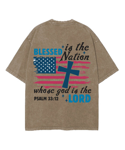 Blessed Is The Nation Whose God Is The Lord Double Sided Unisex Washed Christian T-shirt