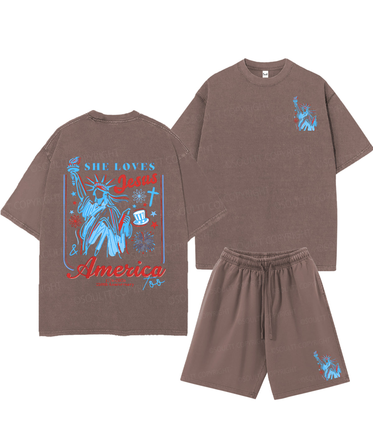 She Loves Jesus And America Too Double Sided Unisex Christian Washed T-Shirt & Shorts