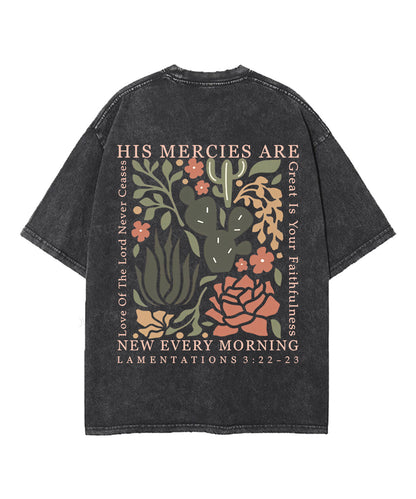 His Mercies Are New Every Morning Double Sided Unisex Washed Christian T-shirt