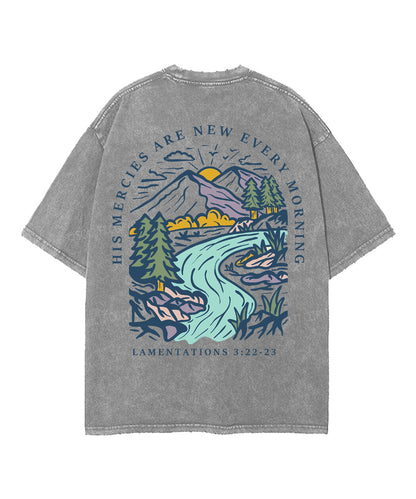 His Mercies Are New Every Morning Double Sided Unisex Washed Christian T-shirt