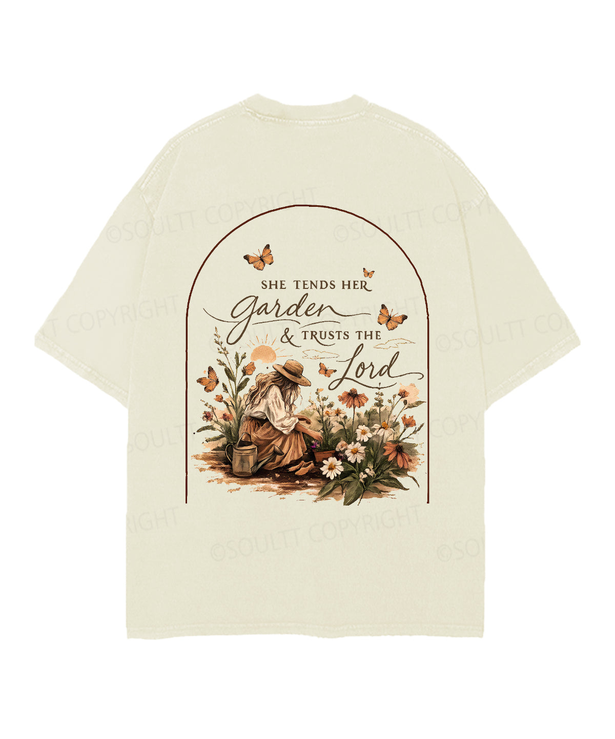 She Tends Her Garden Double Sided Unisex Christian Washed T-Shirt & Shorts