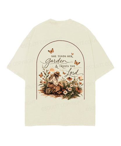 She Tends Her Garden Double Sided Unisex Christian Washed T-Shirt & Shorts