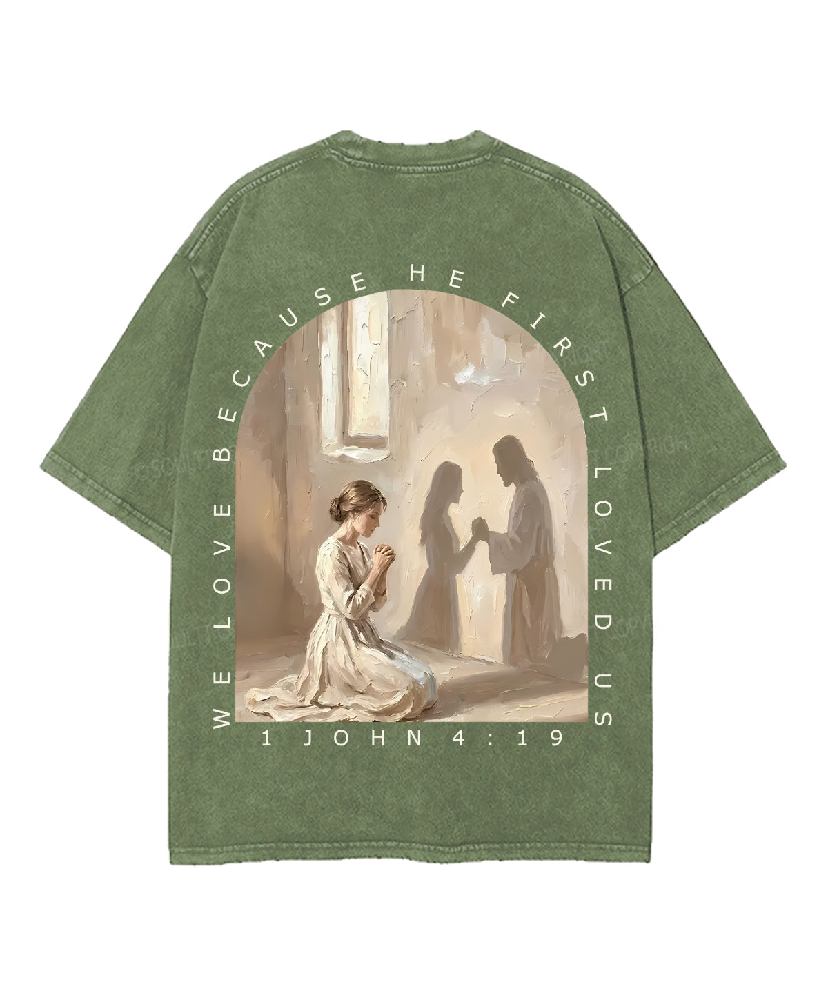 We Love Because He First Loved Us Double Sided Unisex Washed Christian T-shirt