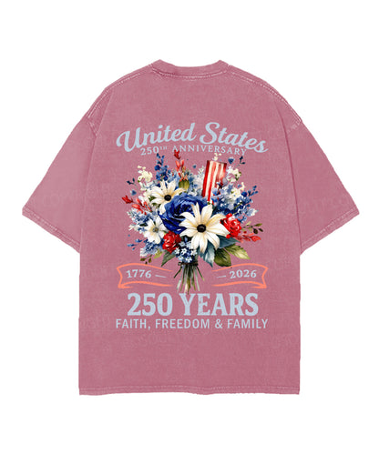 250 Years America Anniversary Double Sided Unisex Christian Washed T-Shirt & Shorts