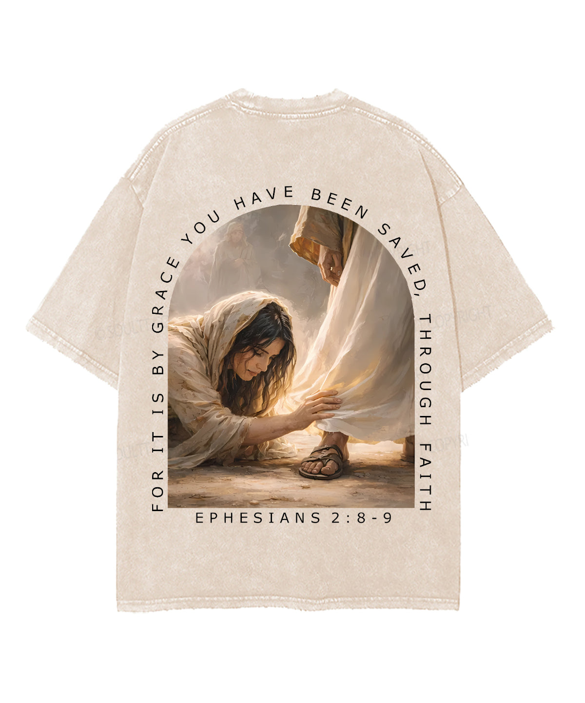 For It Is By Grace You Have Been Saved, Through Faith Double Sided Unisex Washed Christian T-shirt
