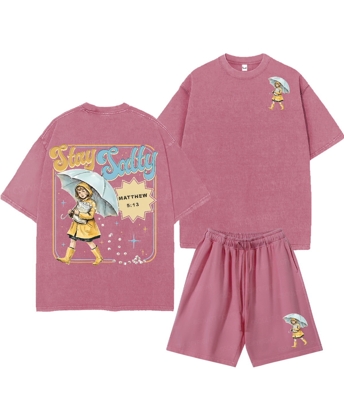 Stay Salty Double Sided Unisex Christian Washed T-Shirt & Shorts