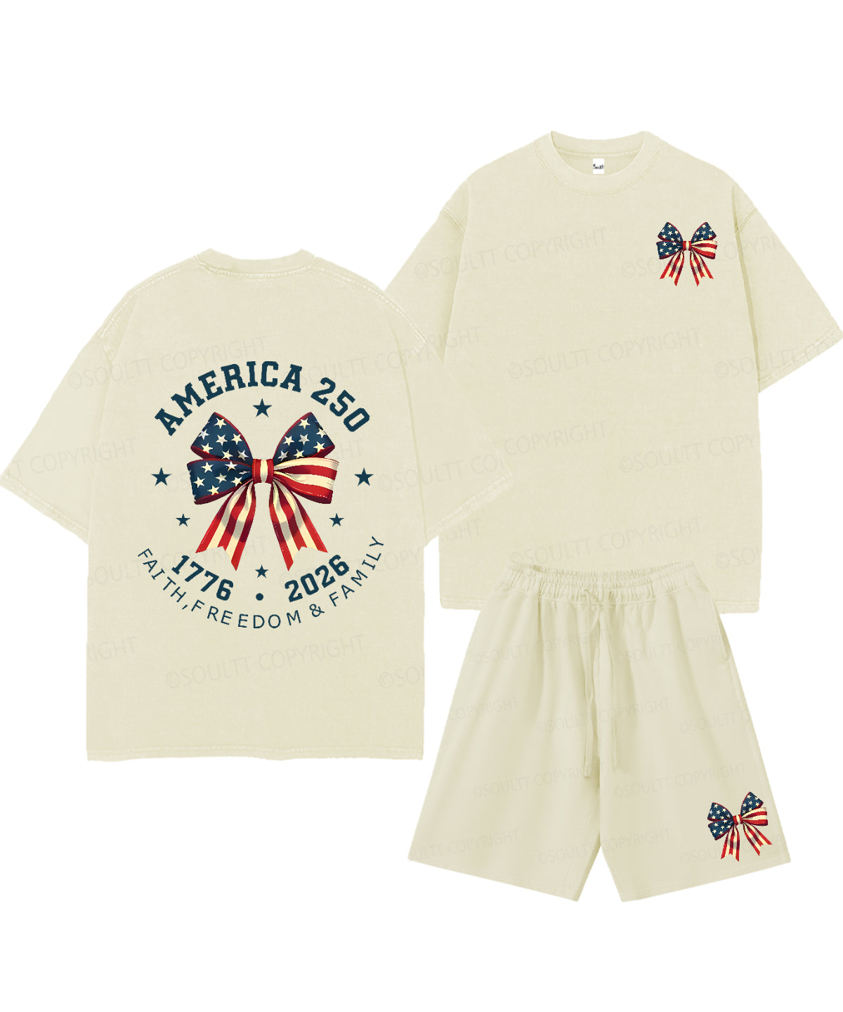 250 Years America Anniversary Double Sided Unisex Christian Washed T-Shirt & Shorts