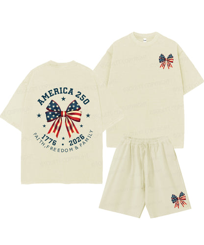 250 Years America Anniversary Double Sided Unisex Christian Washed T-Shirt & Shorts